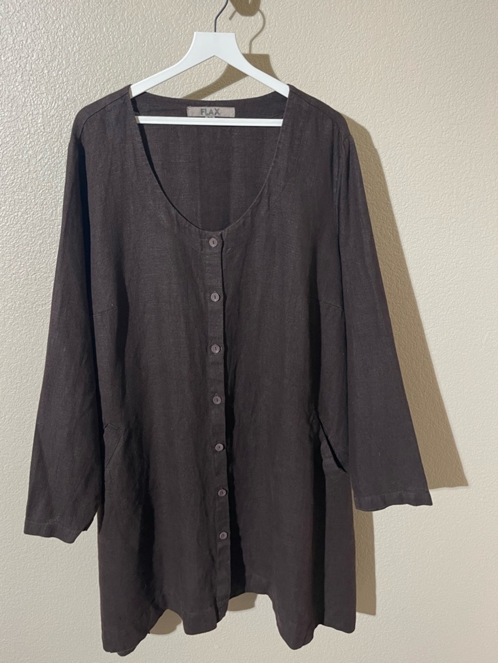 Flax Black Linen Dress with Button Front